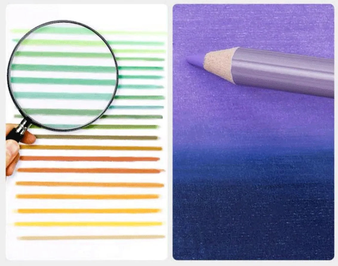Boxed set of 72 or 126 soft core colour pencils with basswood barrels for art students.