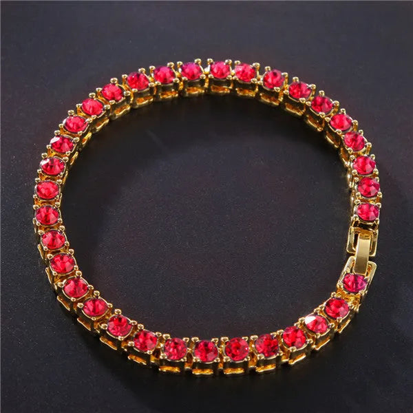 Men's geometric hip hop bracelet with iced out single row zirconia rhinestones on chain links
