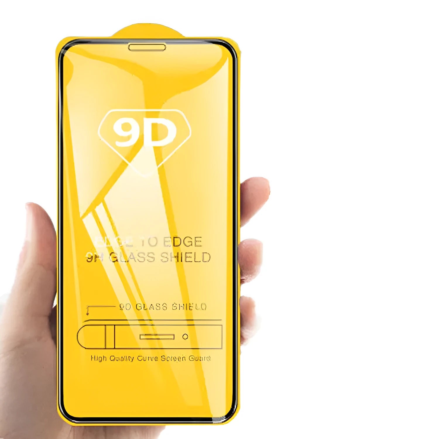 Black full screen glass tempered film for Xiaomi mobile phones on a white background.