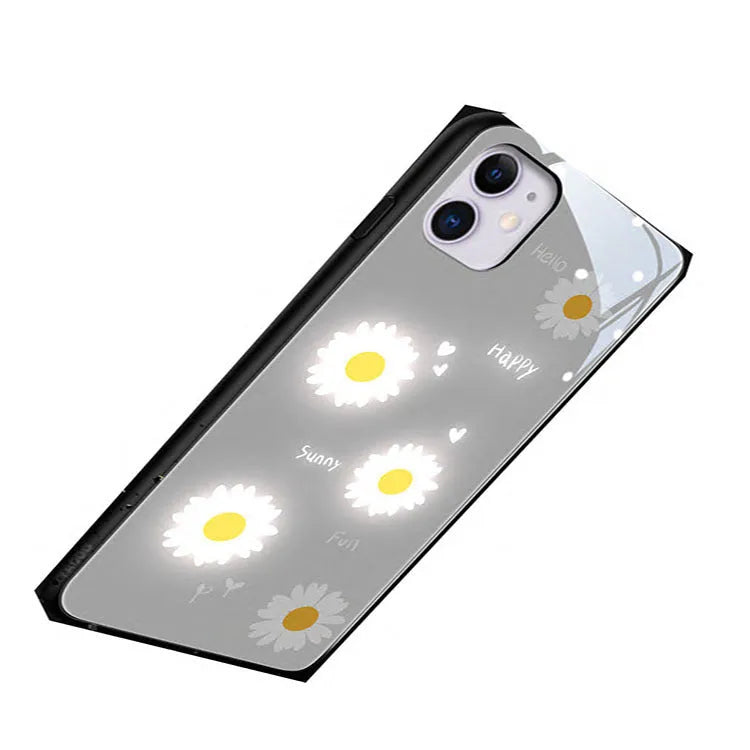 iPhone luminous phone case with painted daisy design and voice-activated colour light feature