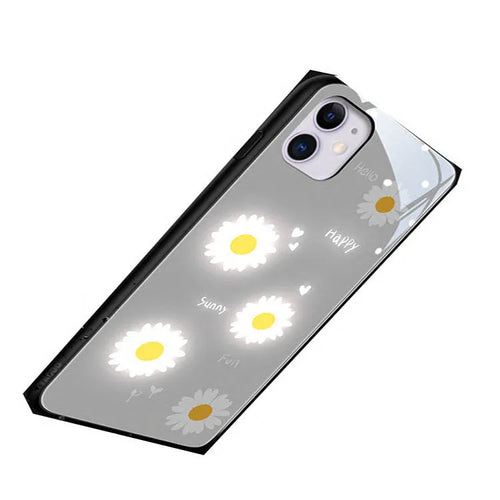 iPhone luminous phone case with painted daisy design and voice-activated colour light feature