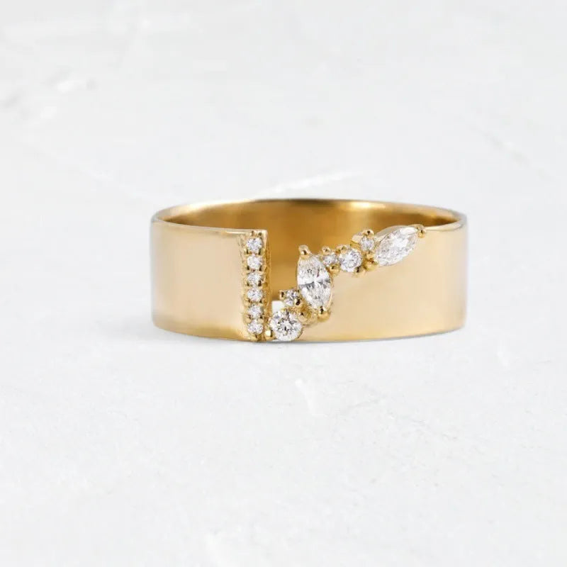 Gold electroplated zircon ring for women on copper base in various sizes