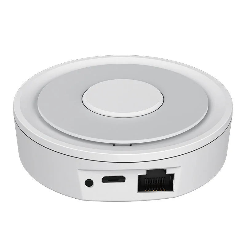 White square ZigBee smart home gateway hub for home automation control.