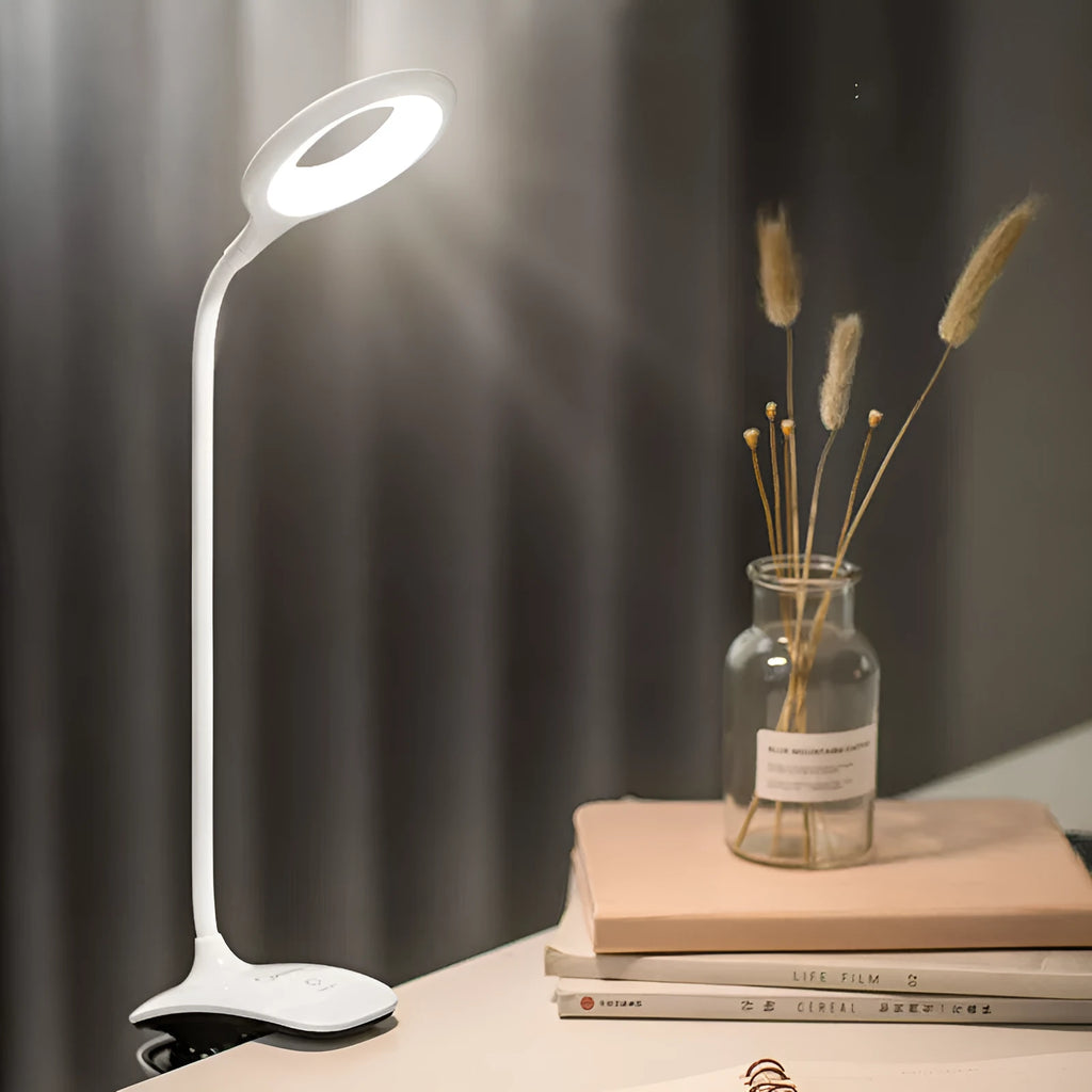 Green USB rechargeable table lamp with touch switch on wooden desk