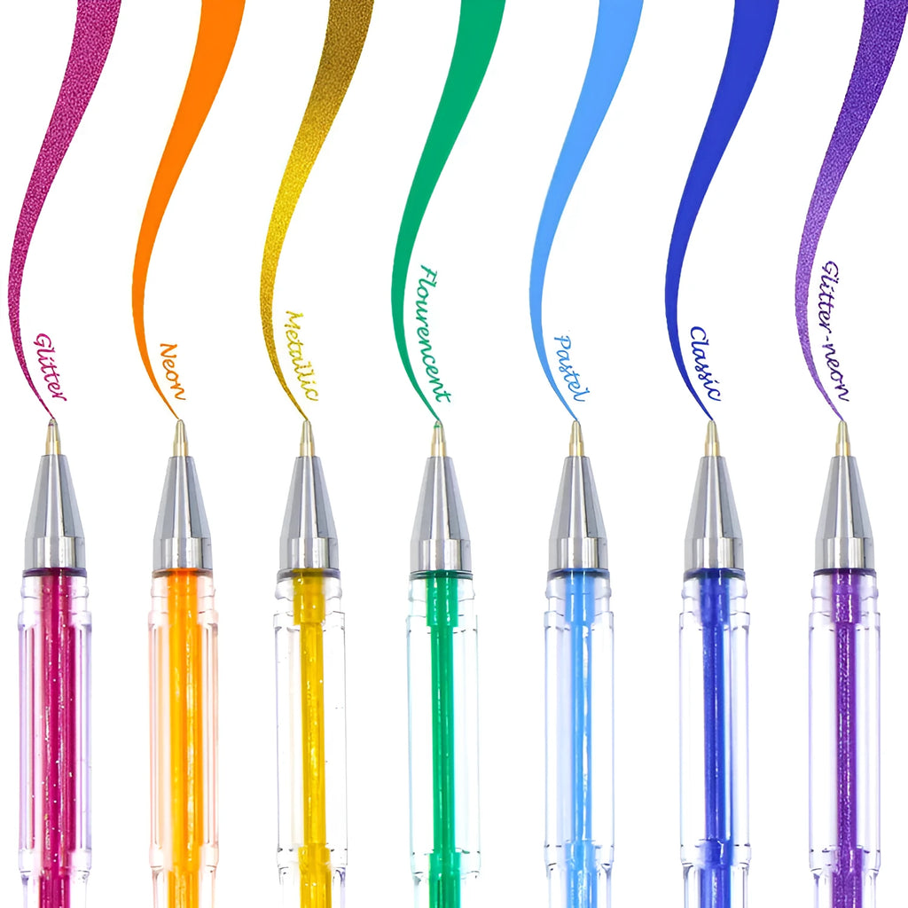 100 colour gel pen watercolour set with highlighter pens showing plastic construction and fine tips