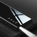 20000mAh portable power bank with LCD display and dual USB ports in black colour