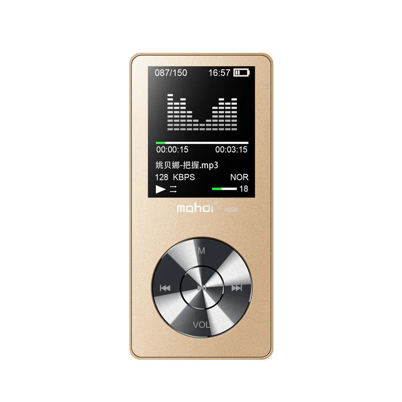Gold, silver, or black all-metal MP3 music player with 1.8-inch screen