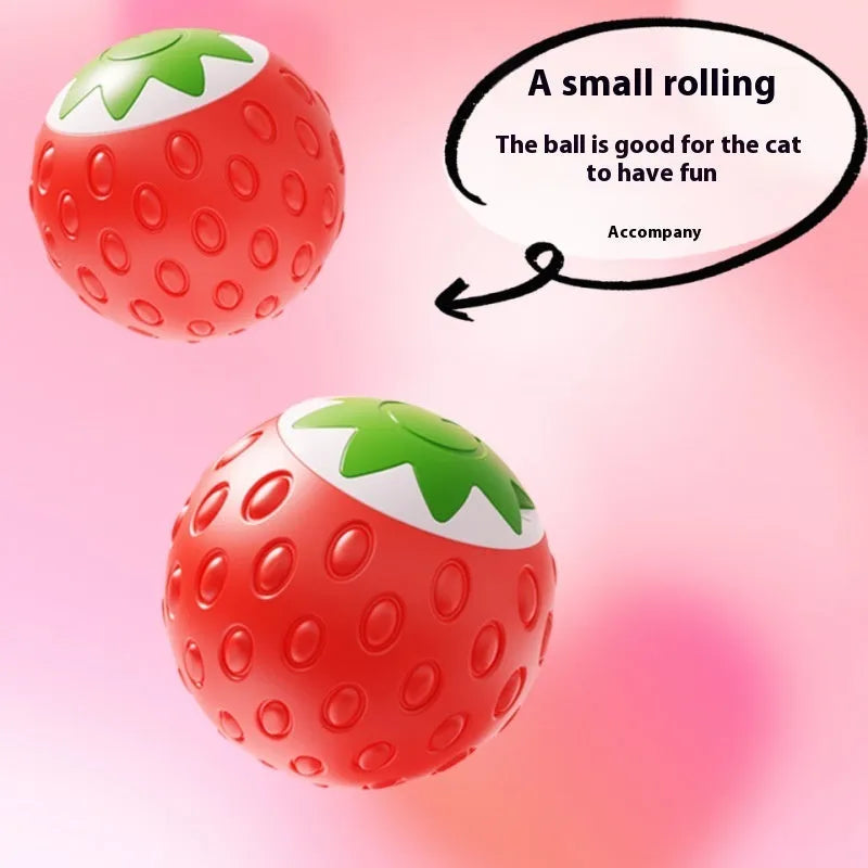 Self-Hi Relieving Stuffy Electric Cat Toy, strawberry cat rolling ball in green colour