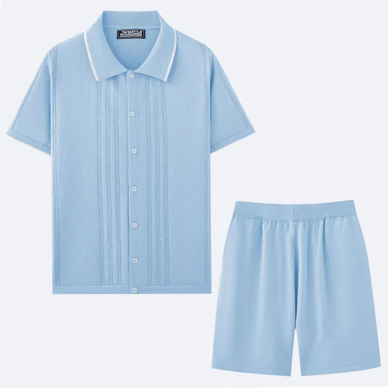 Tencel business casual two-piece set with short sleeve top and shorts in khaki colour