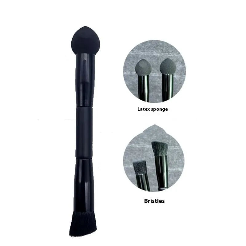 Black sponge tip concealer brush with a wooden handle for applying makeup to dark circles.