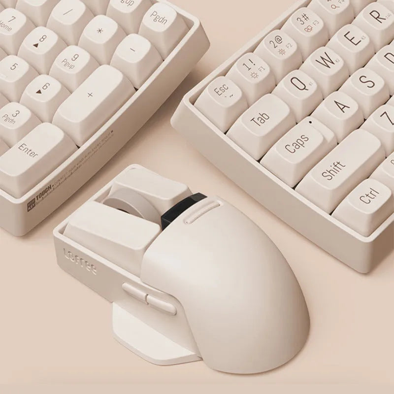 Xiaoqiao Three Mode Wireless Mouse in tofu colour showing seven buttons and four-way scroll wheel