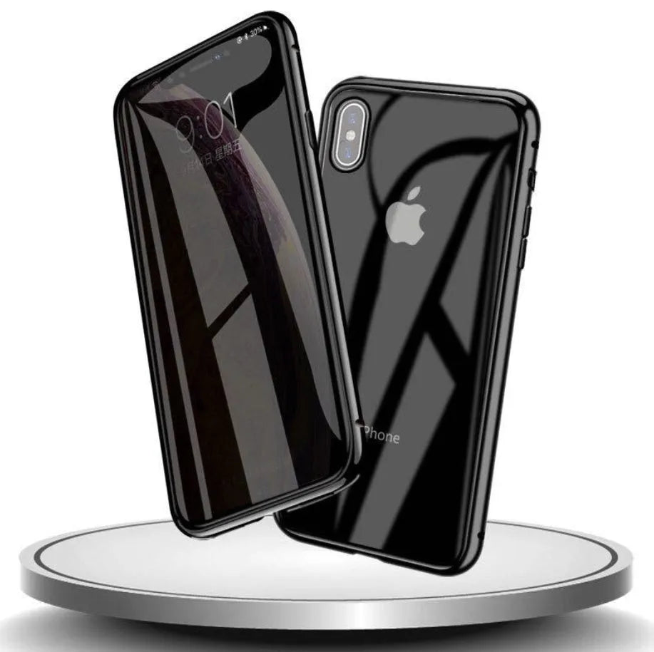 Glass anti-spy clamshell phone case for iPhone in multiple colour options