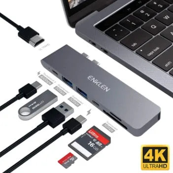 USB Type C adapter hub with SD card reader ports in aluminium alloy casing