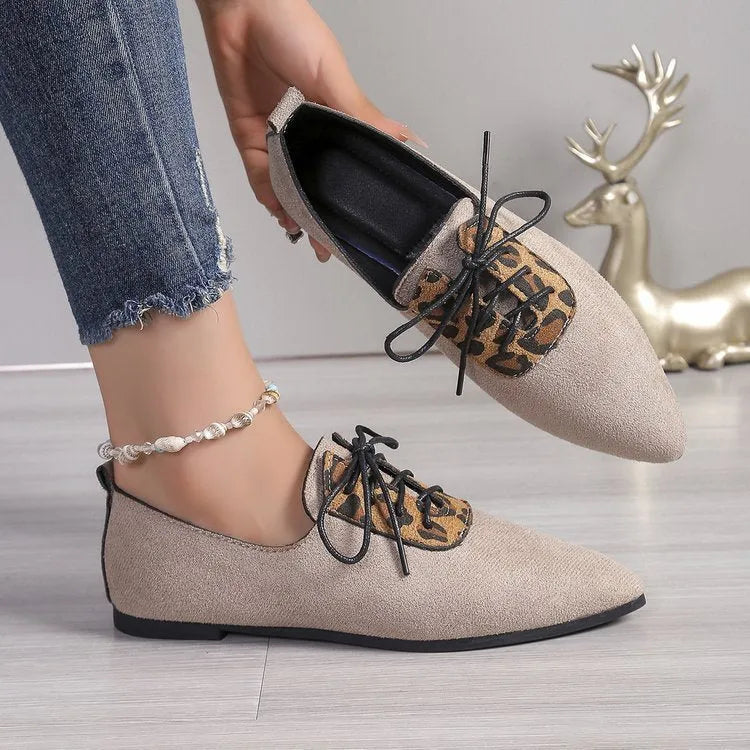 Beige leopard print pointed toe pumps for plus size women in synthetic PU leather