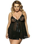 Women's purple seamless lace mesh sleepdress lingerie for plus sizes, shown on a hanger.