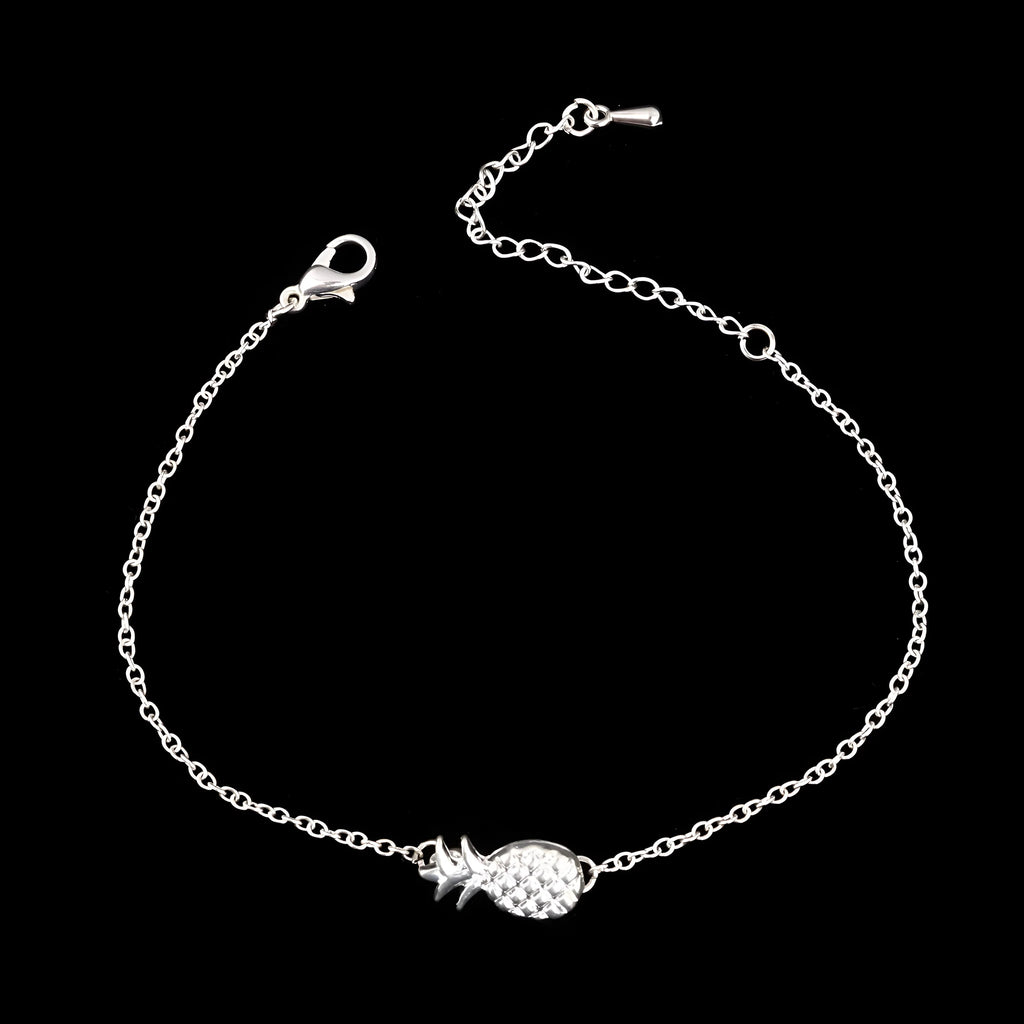 Women's alloy bracelet featuring a simple pineapple charm in a gold or silver metallic finish.