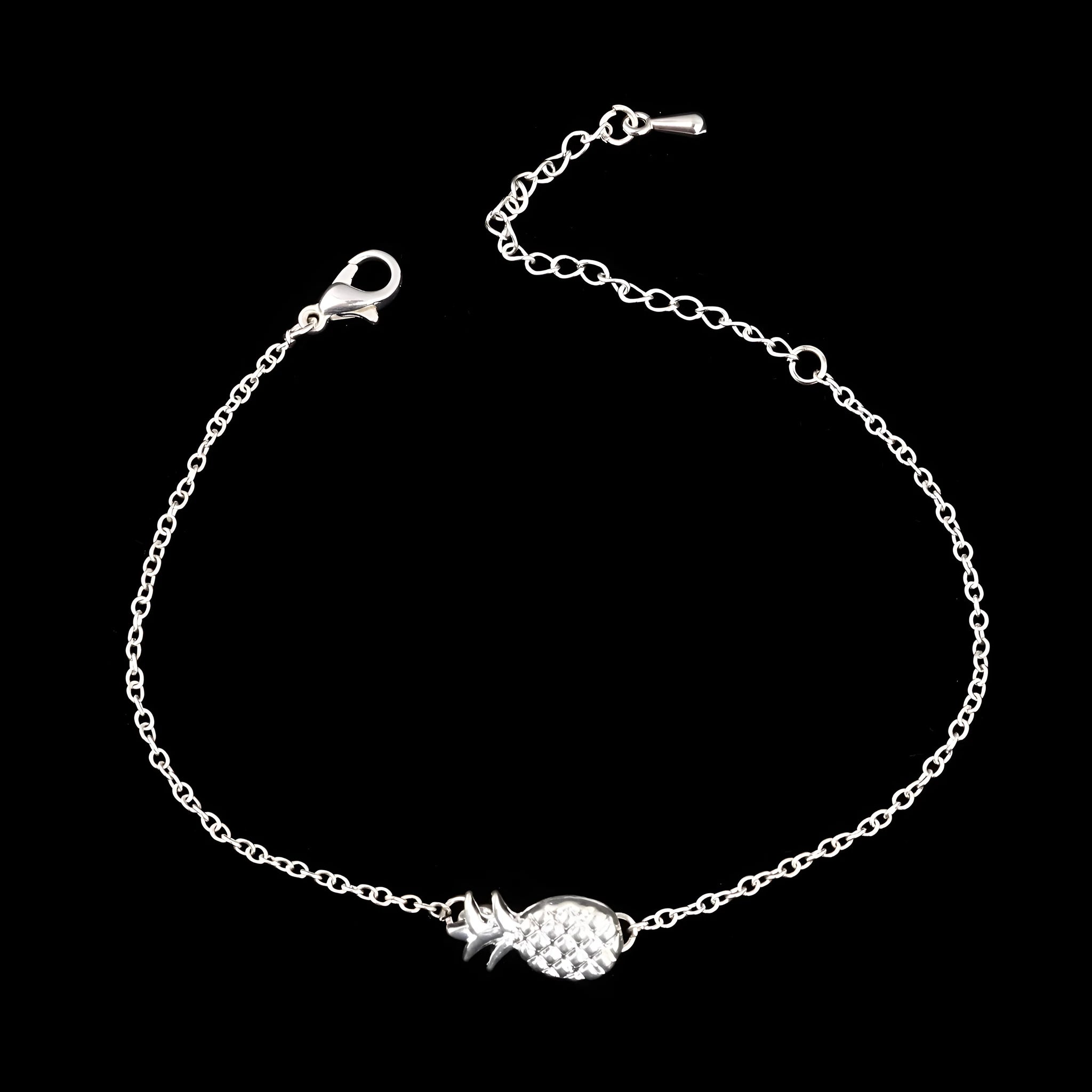 Women's alloy bracelet featuring a simple pineapple charm in a gold or silver metallic finish.