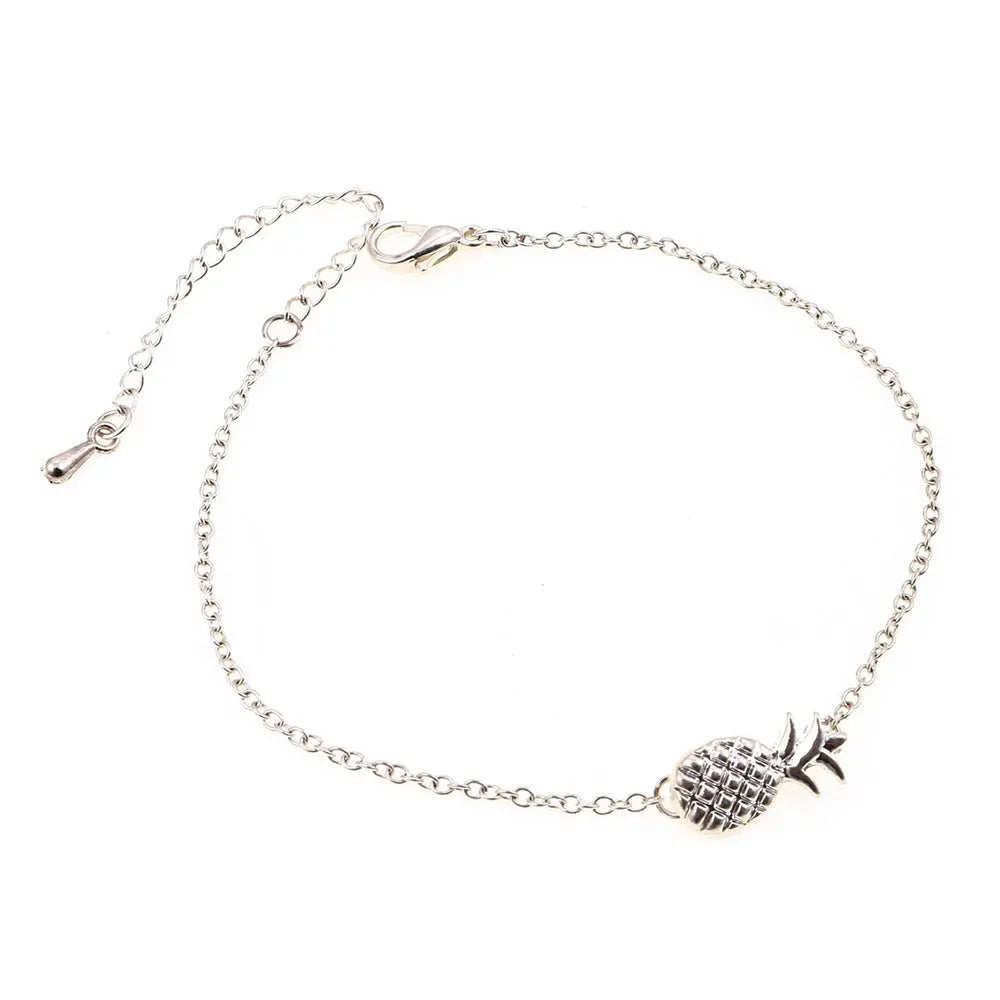 Women's alloy bracelet featuring a simple pineapple charm in a gold or silver metallic finish.