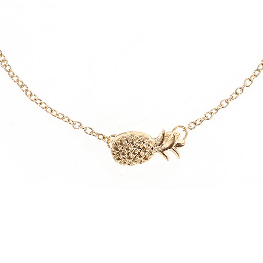 Women's alloy bracelet featuring a simple pineapple charm in a gold or silver metallic finish.