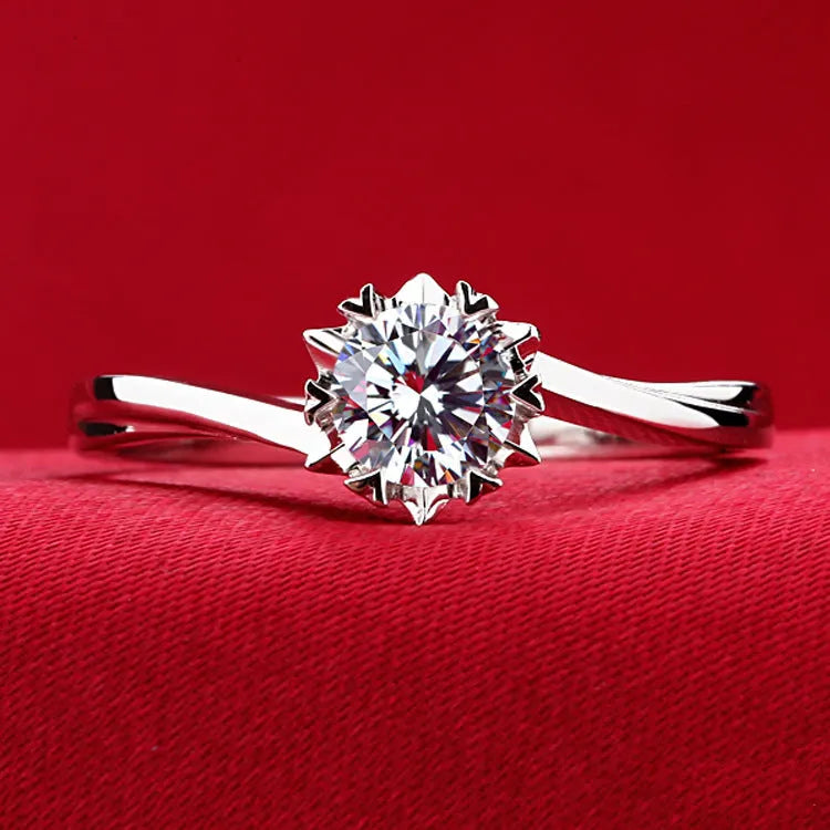 Belgian NSCD diamond ring 1.01ct 6.5mm, 925 sterling silver, three-layer platinum plating, twisted arm snowflake design
