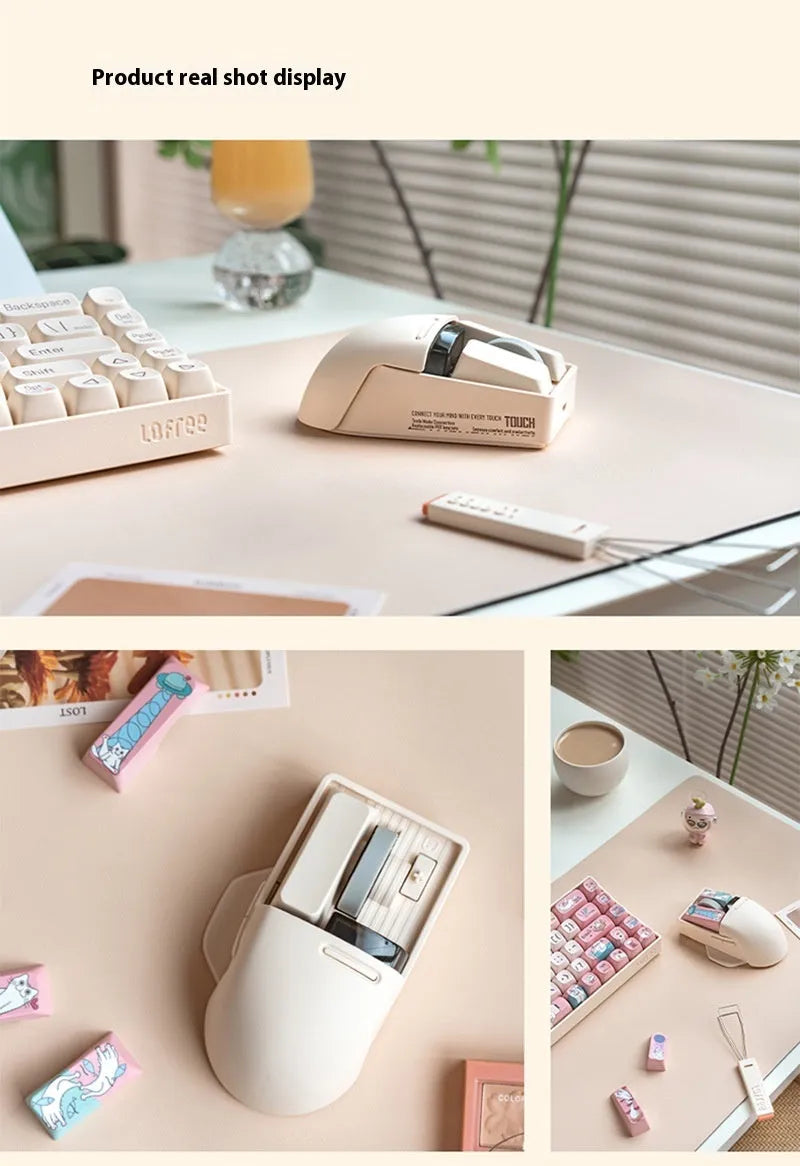 Xiaoqiao Three Mode Wireless Mouse in tofu colour showing seven buttons and four-way scroll wheel