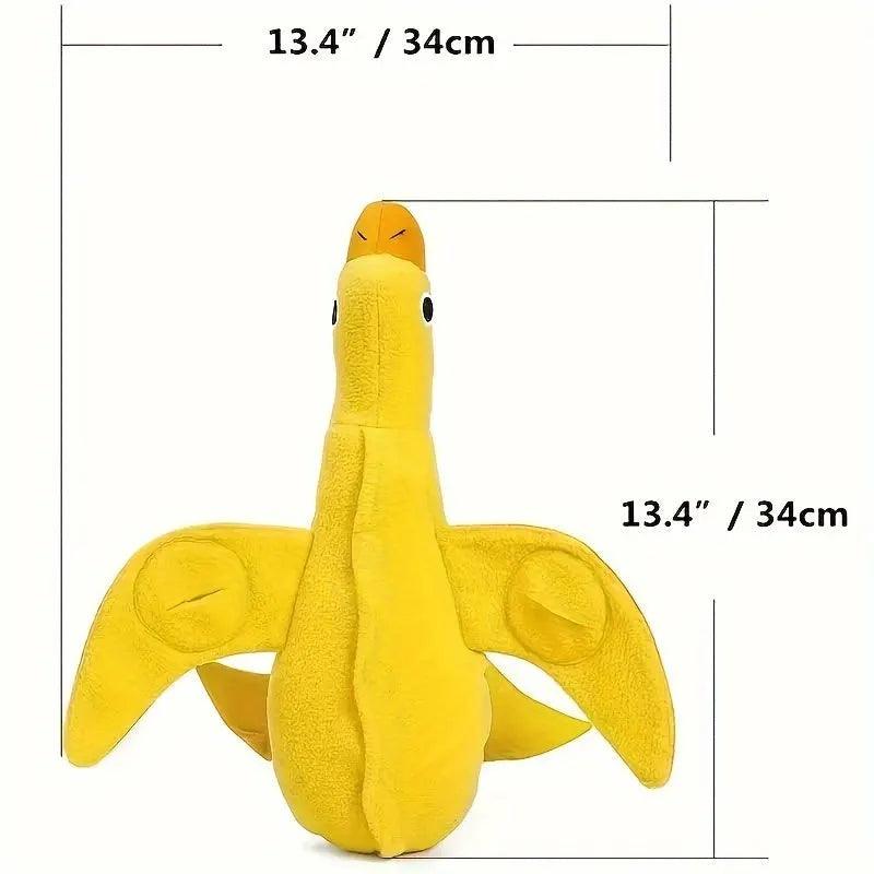 Yellow teddy bear dog toy with duck sound and treat compartments for training