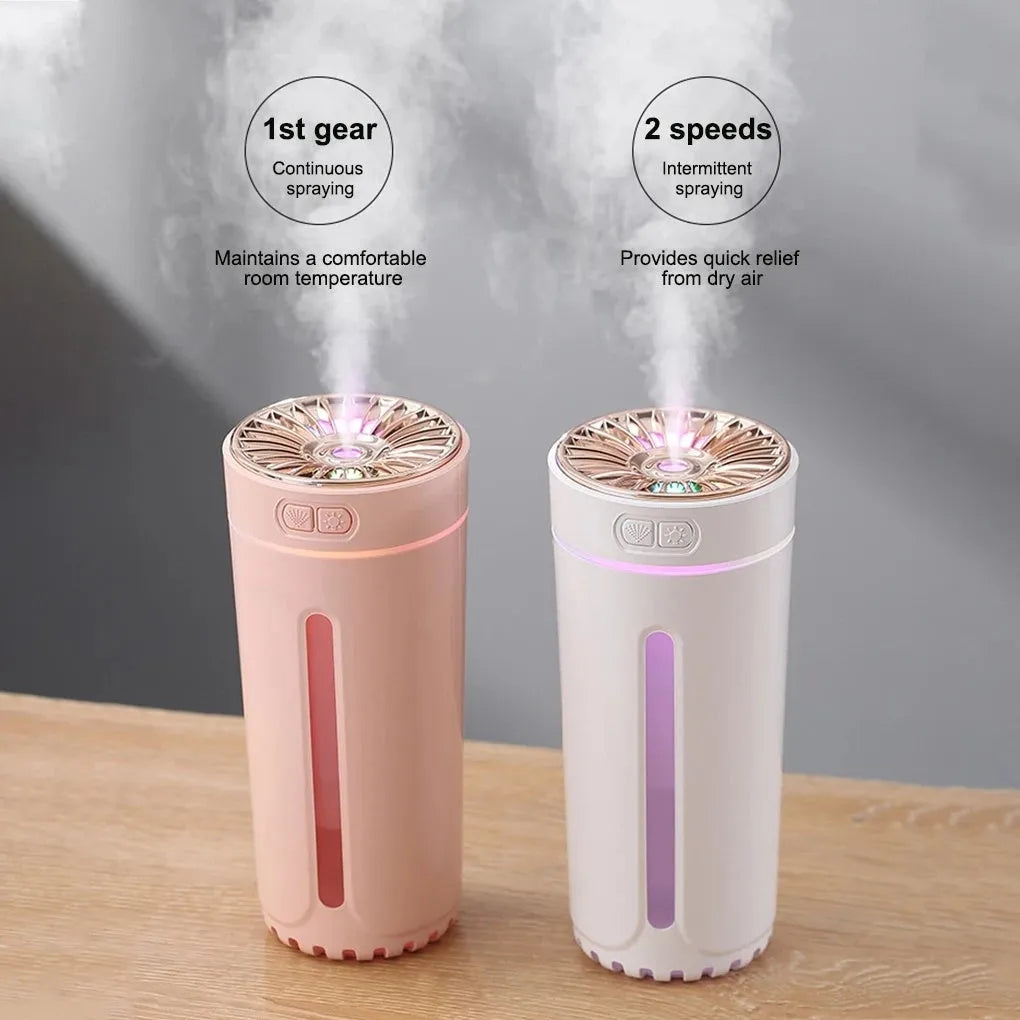 Wireless air humidifier with colorful lights, 69x69x125mm, black 9301A rechargeable model in car cup holder