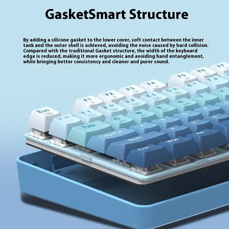 Three-mode mechanical gaming keyboard with RGB lighting in black and white colour scheme