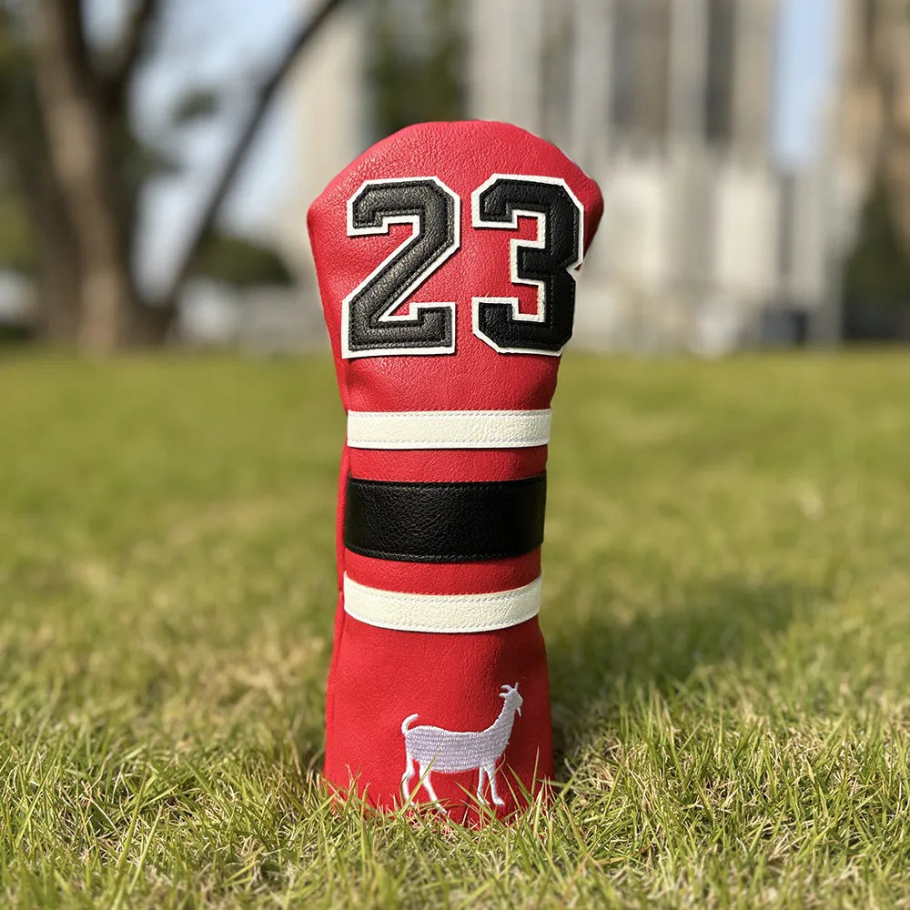 A single PU golf club sleeve in a choice of black, white, red, or yellow colours, designed to protect an iron or putter head.
