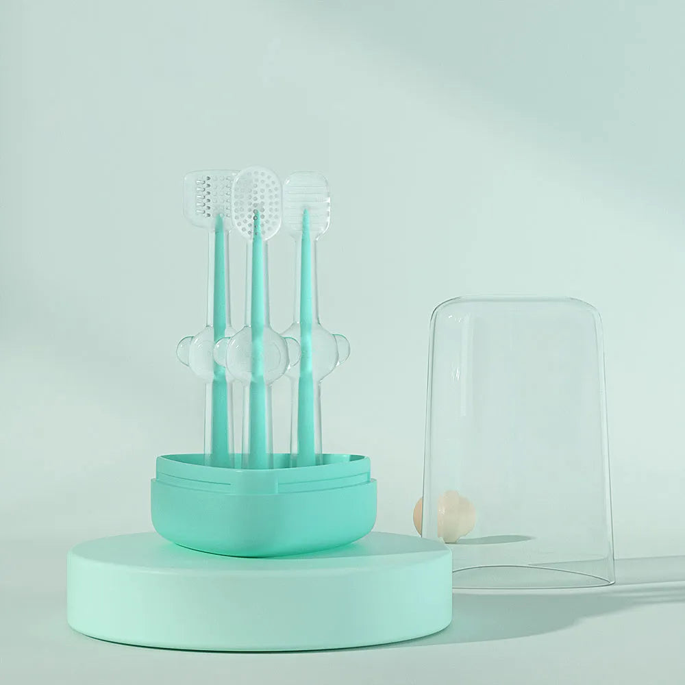 Purple silicone pet toothbrush for cat and dog dental care with soft bristles