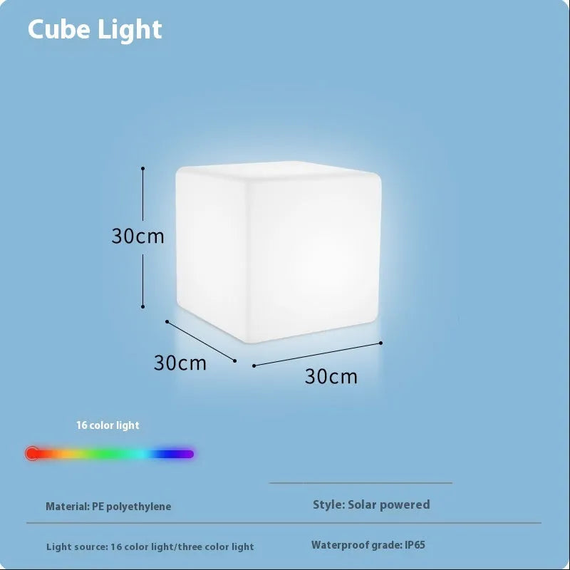 White LED cube stool light with modern design showing waterproof construction and clean geometric lines