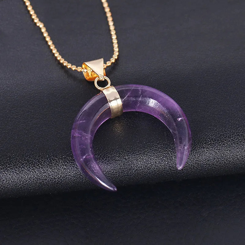 Natural stone moon pendant necklace on a copper chain, adjustable from 21cm to 50cm length.