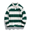 Hong Kong style pearl cotton polo shirt with striped lapel in autumn colours