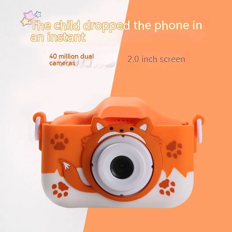 HD cartoon children's digital camera in blue with lanyard and compact 8.7cm design