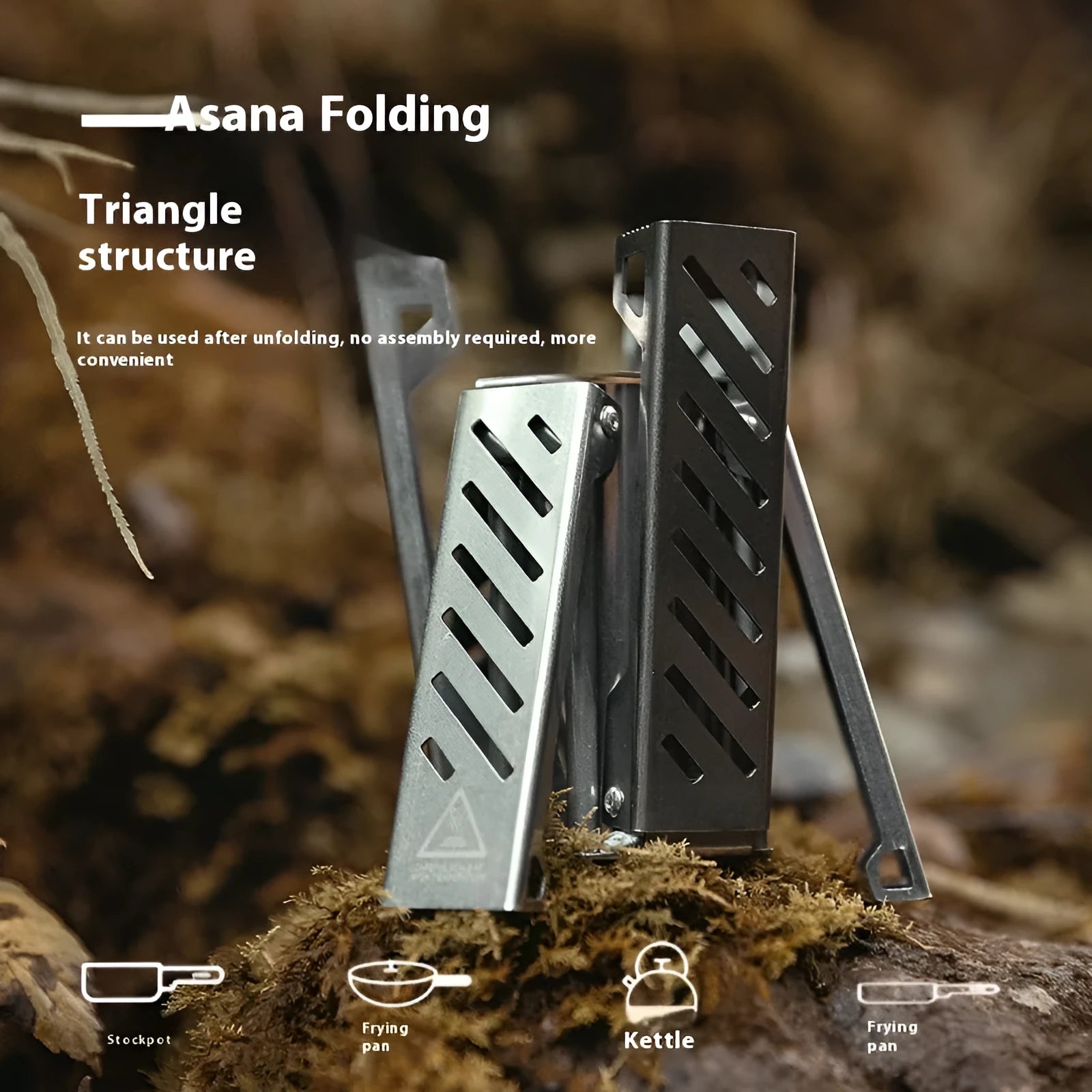 Mini hexagon alcohol stove in black showing foldable design and alloy construction for camping