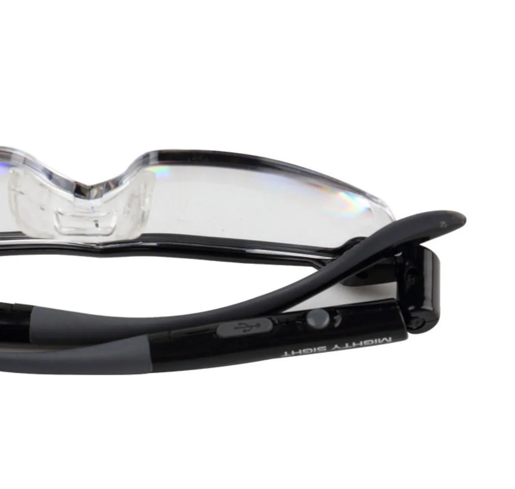 Transparent black USB LED reading glasses with scheduled timer function