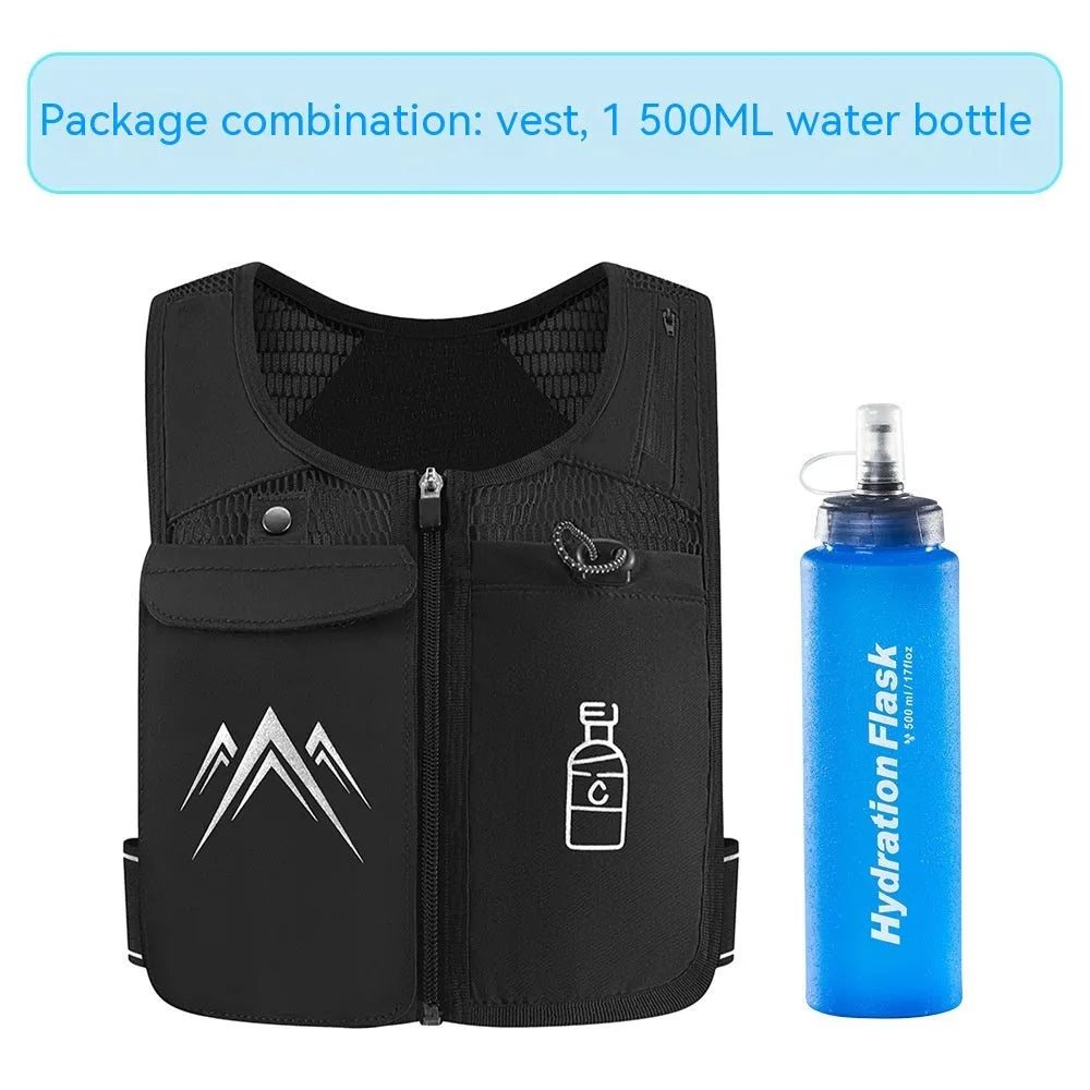 Breathable mesh sports running vest with a front mobile phone pocket, shown in classic black colour.