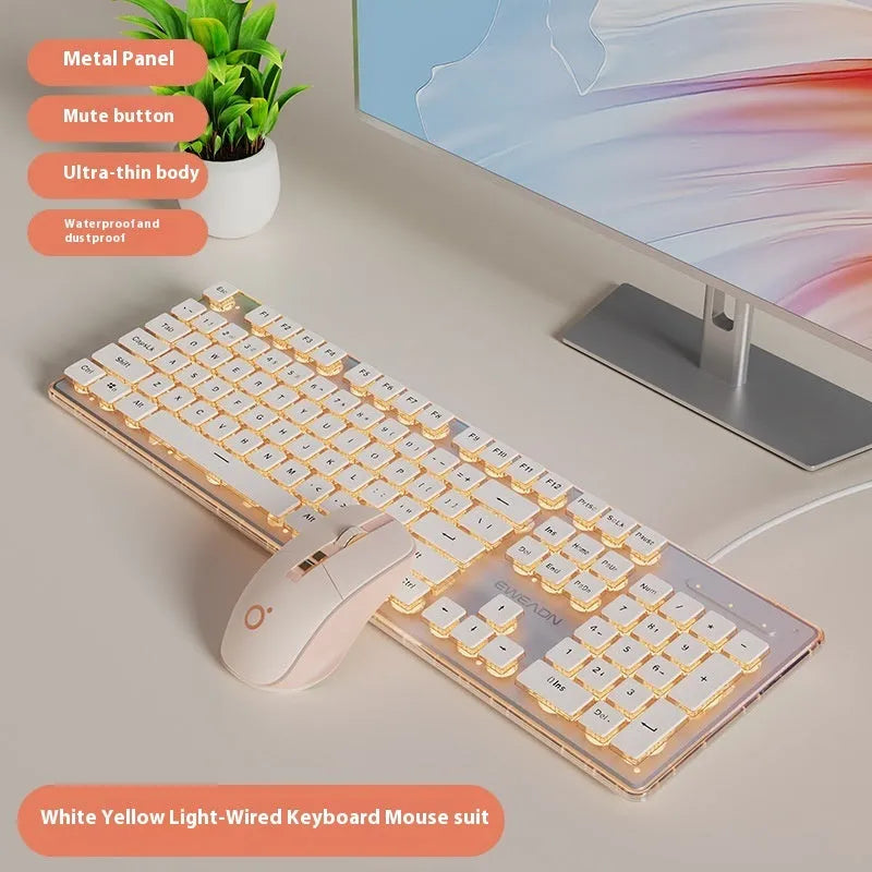 Prewalker V3 wired keyboard and mouse suit in retro green colour on desktop