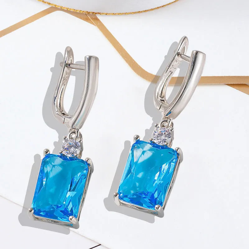 Square geometric drop earrings with gold or silver electroplated finish