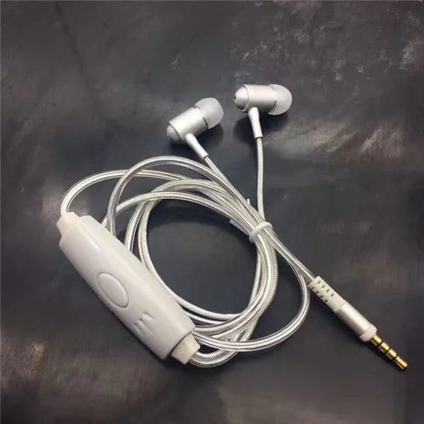 Blue LED light-up earphones with aluminium alloy shells and remote control microphone on cable