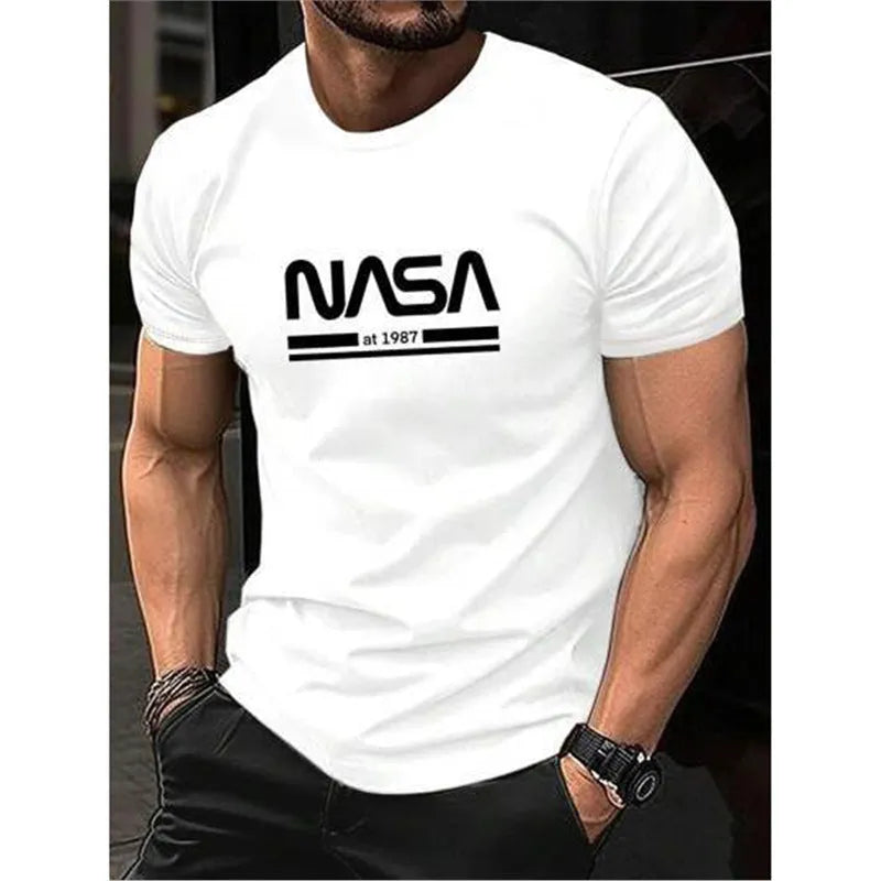 Men's slim-fit cotton t-shirt with printed letter patterns in multiple colour options