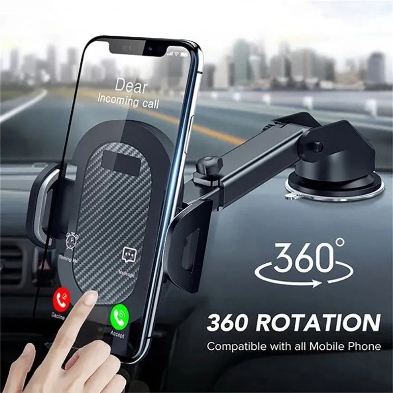 Black ABS and EVA car phone holder designed for smartphones between 4.0 and 7.0 inches.