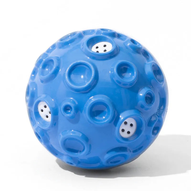 Colourful natural rubber dog toy ball with textured meteorite bumps for aggressive chewers with squeaky sound
