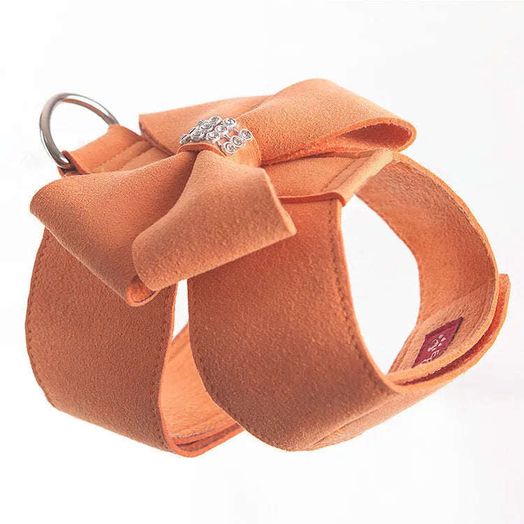 Cute fashion bowknot puppy chest strap harness in microfiber available in pink blue orange colours