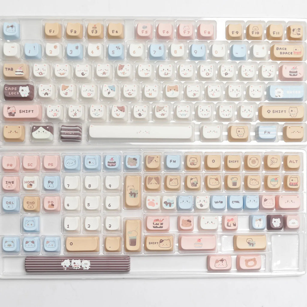 Sea salt cat design PBT keycap set for mechanical keyboards with March layout 7u supplement compatibility