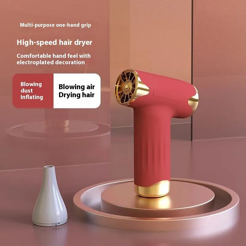 Blue handheld portable fan with brushless turbofan, shown next to red and silver colour options.