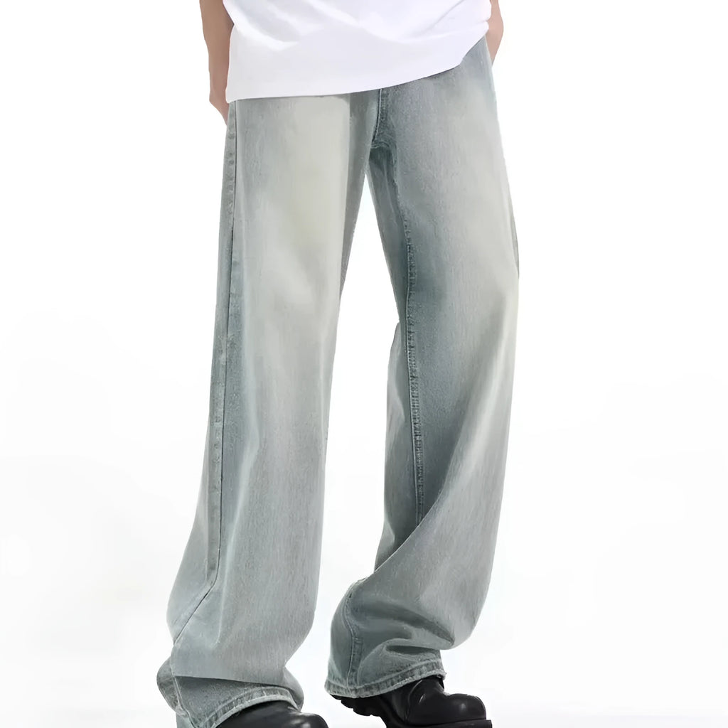 Blue retro casual trousers made from rabbit fur fabric with loose fit and high elasticity