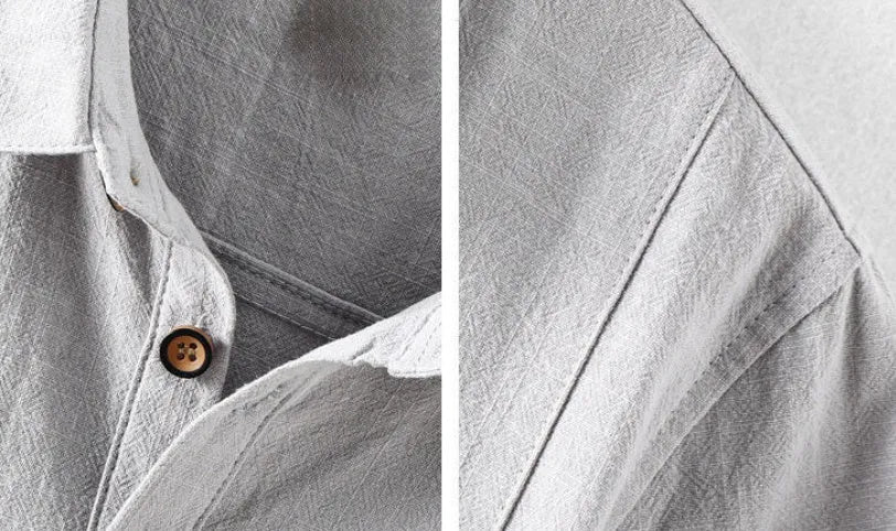 Men's cotton linen loose fit casual shirt in solid colours with Asian sizing options