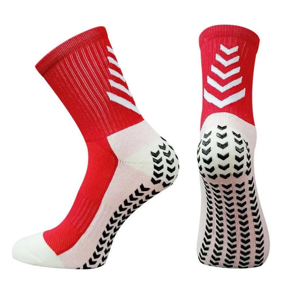 Men's mid-calf athletic socks with geometric patterns and silicone grip for running sports