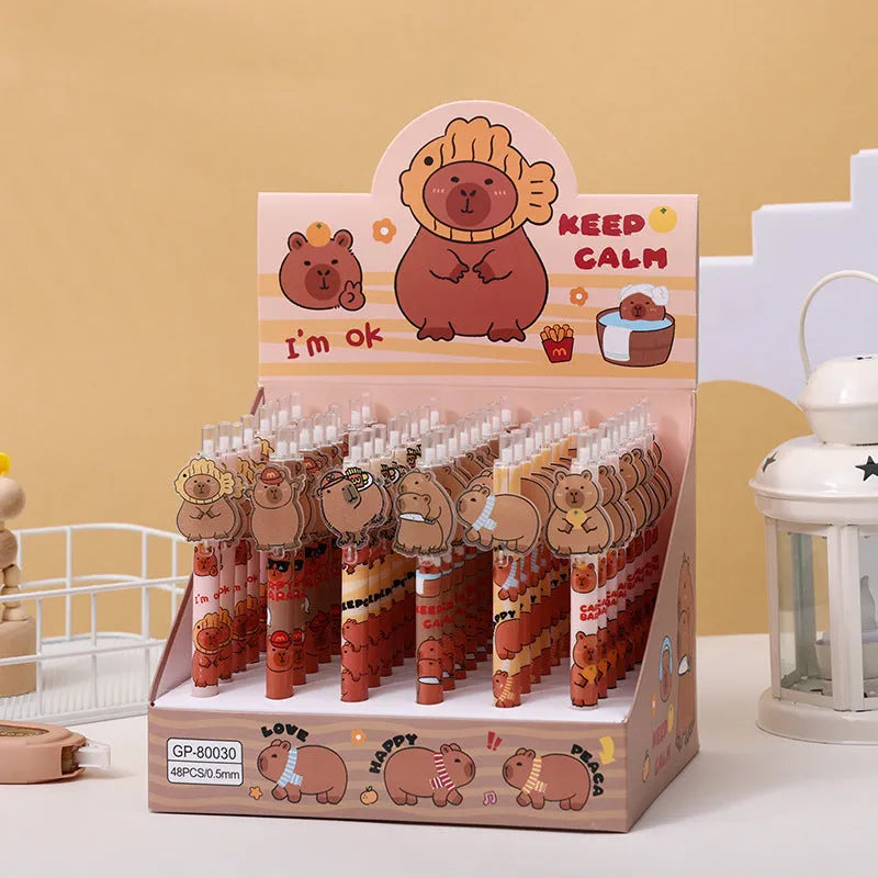 Cartoon bear acrylic paster pressing gel pen set with 48 plastic shell pens and carbon black refills